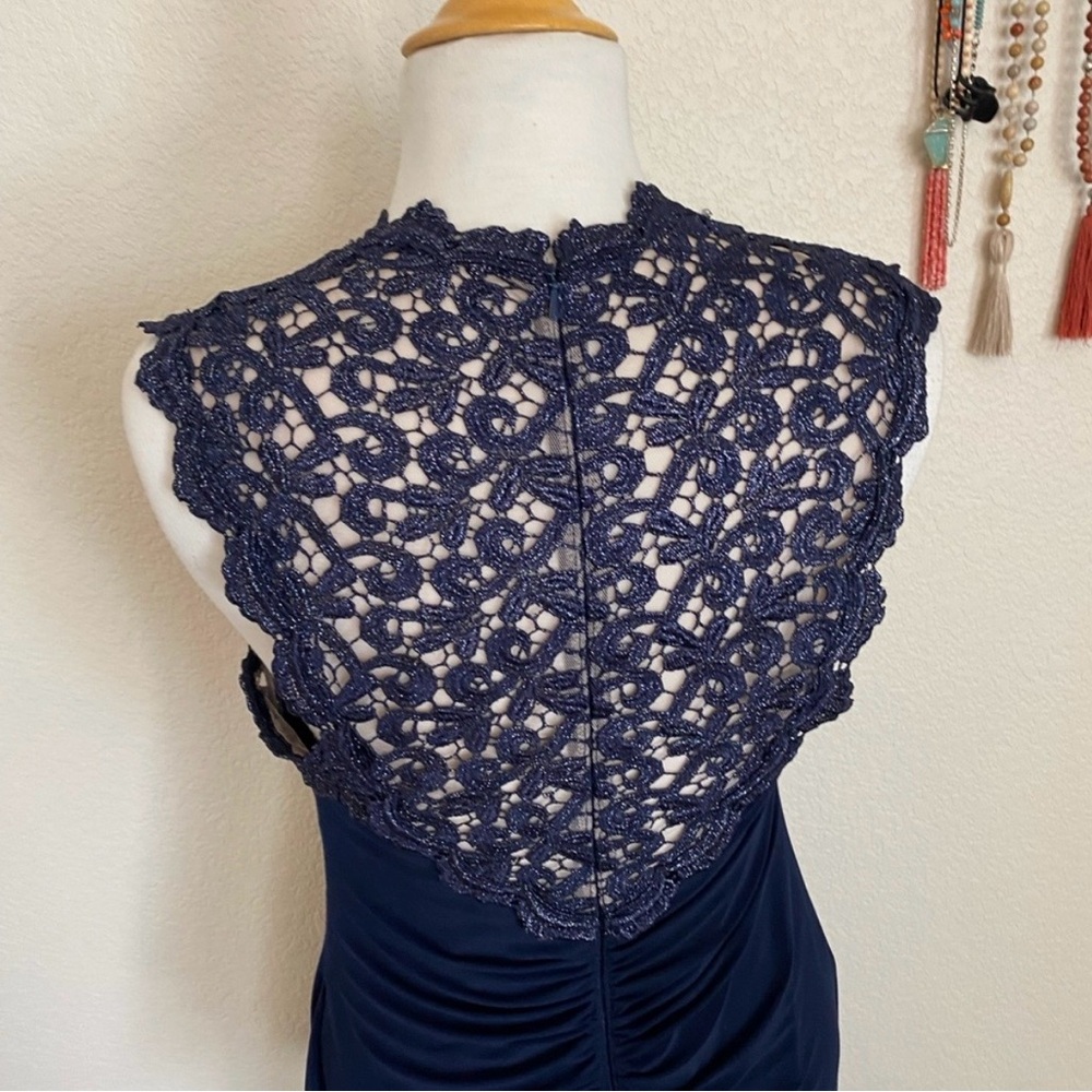 Xscape Navy Midi Dress with Lace Detail - Picture 3 of 4